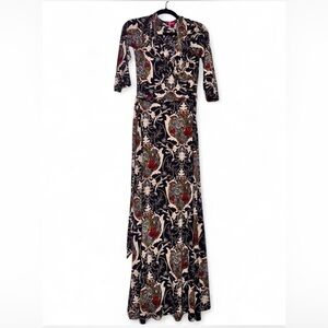 On Trend wrap 3/4 Sleeve Maxi Dress in Black and Cream
